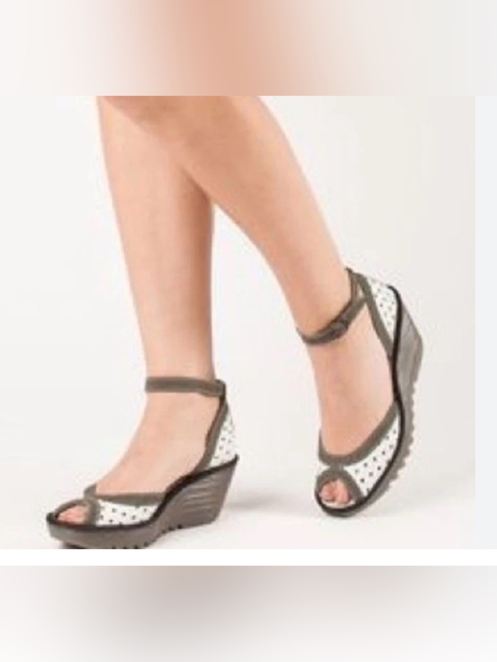 Fly London Ydel Women’s Laser Cut Leather Ankle Strap Open Toe Wedge Sandal 38